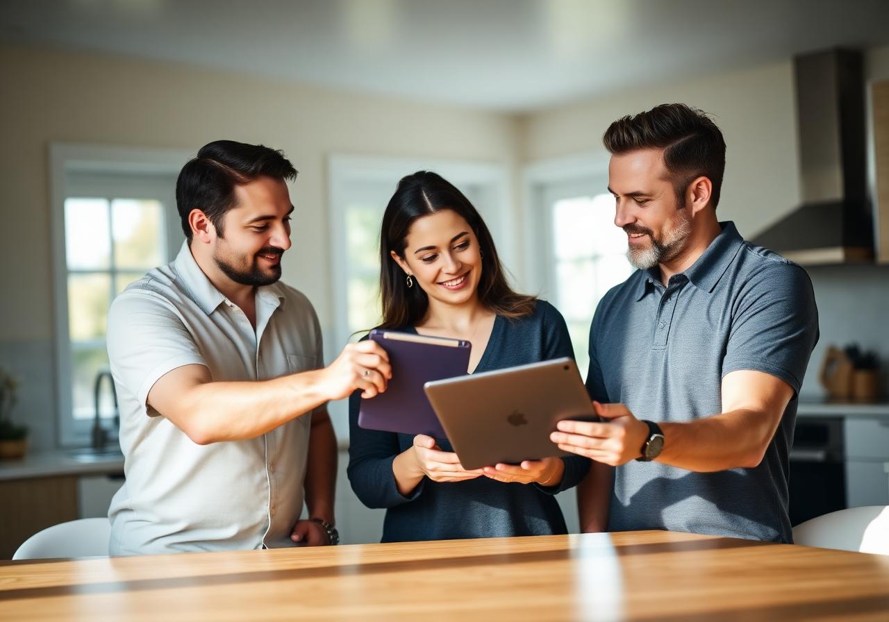 Solar consultant reviewing solar options with homeowners